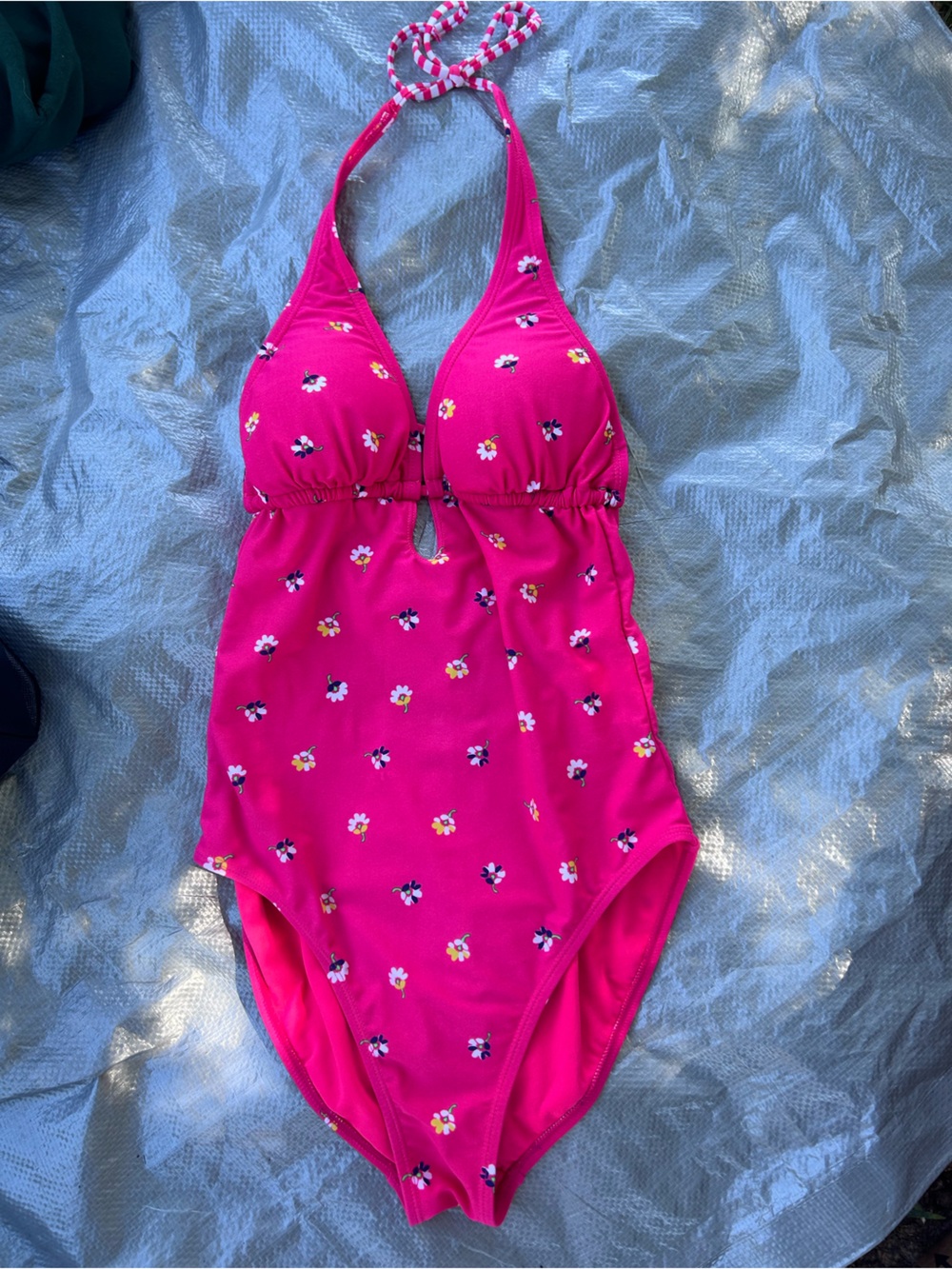 Old Navy Hot Pink Floral Halter One-Piece Swimsuit